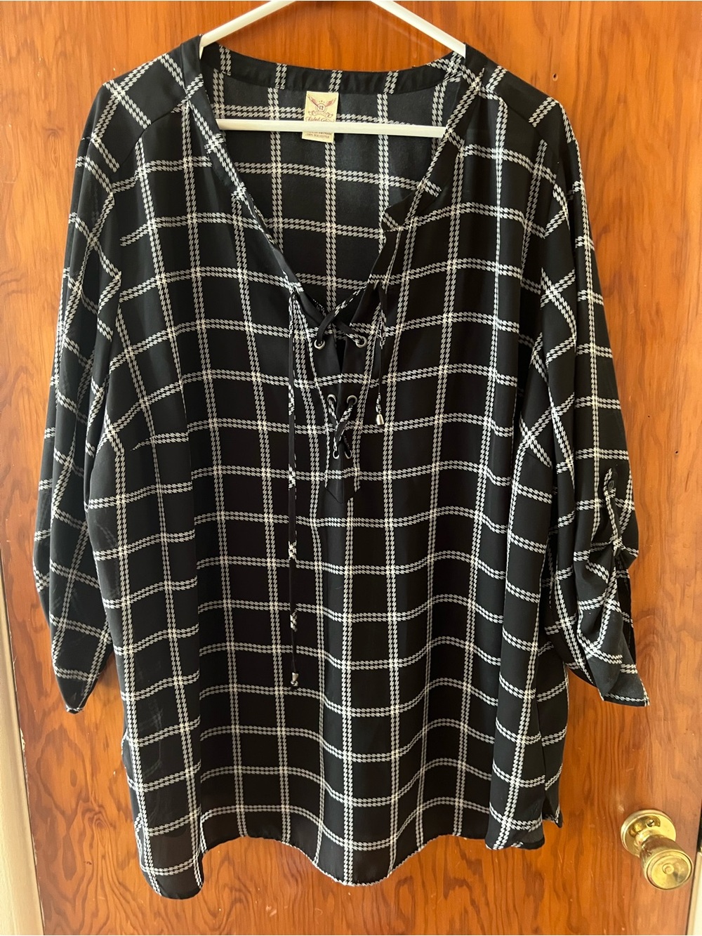 Faded Glory Black and White Windowpane Lace-Up Tunic